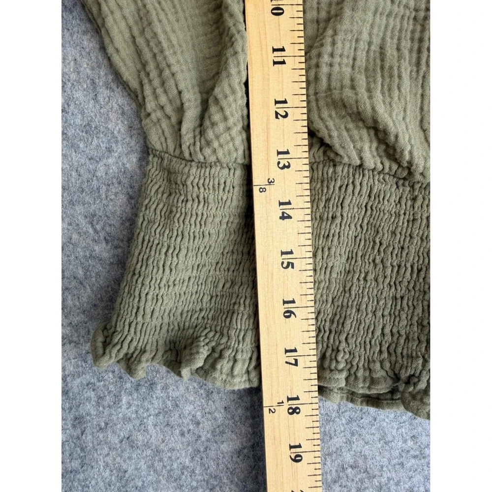 Madewell Lightspun Julianne Smocked Gauze Peplum Top Womens S Green Puff Sleeve